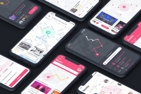 地图位置导航类APP应用UI设计套件 Map &amp; Location Tracking UI Template