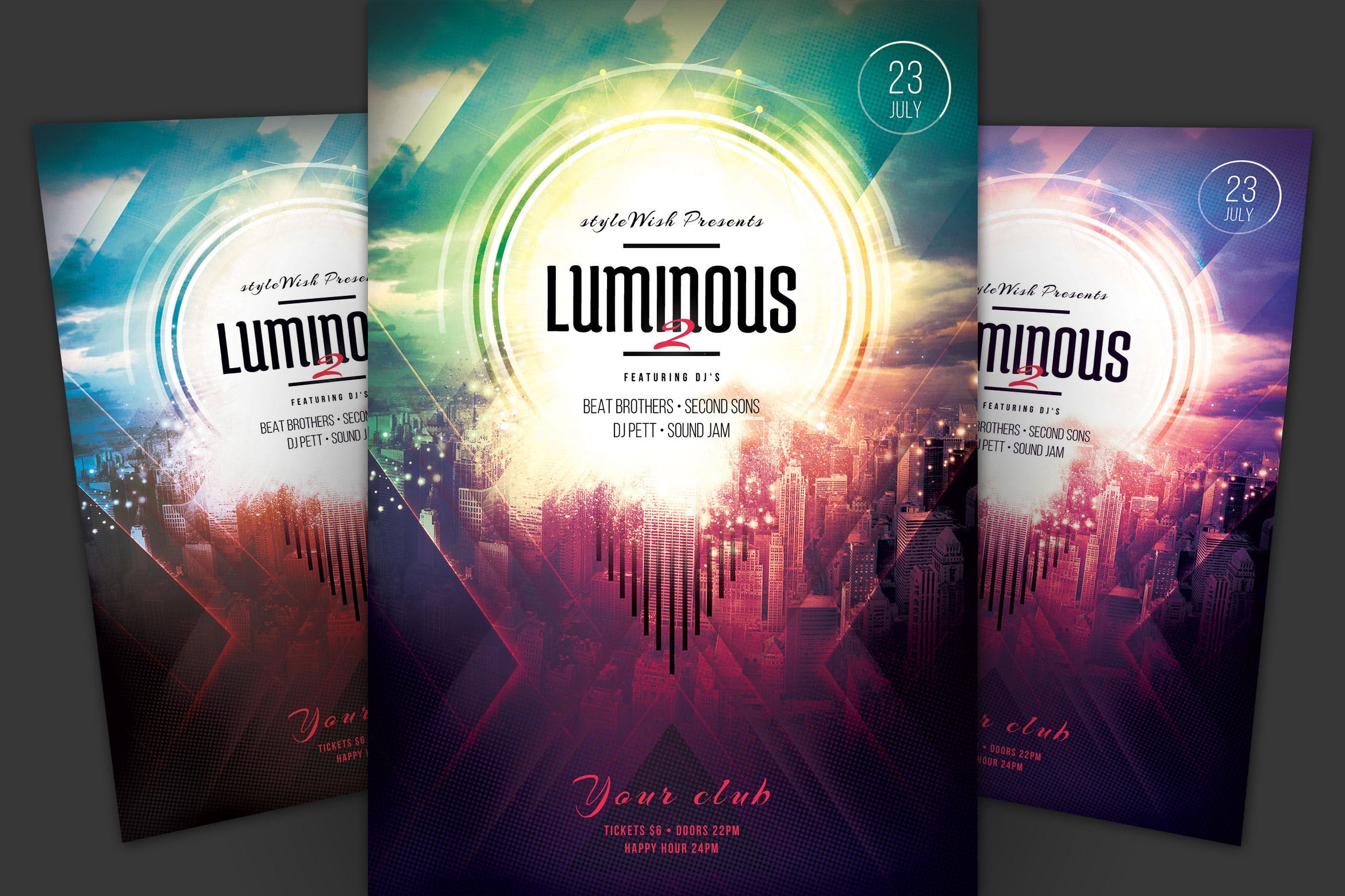 创意光芒特效海报传单素材库精选PSD模板v2 Luminous 2 Flyer插图