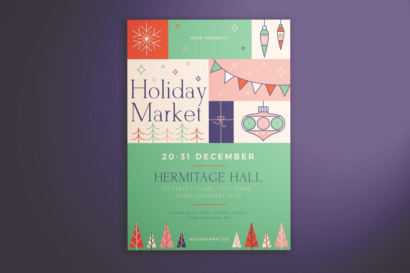 节假日主题活动海报传单素材库精选PSD模板 Holiday Market Flyer插图
