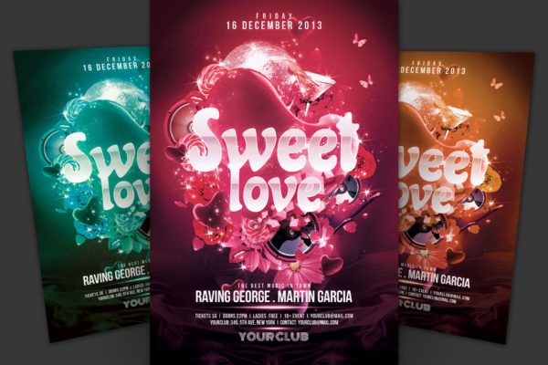 情人节主题活动海报传单素材库精选PSD模板 Sweet Love Flyer