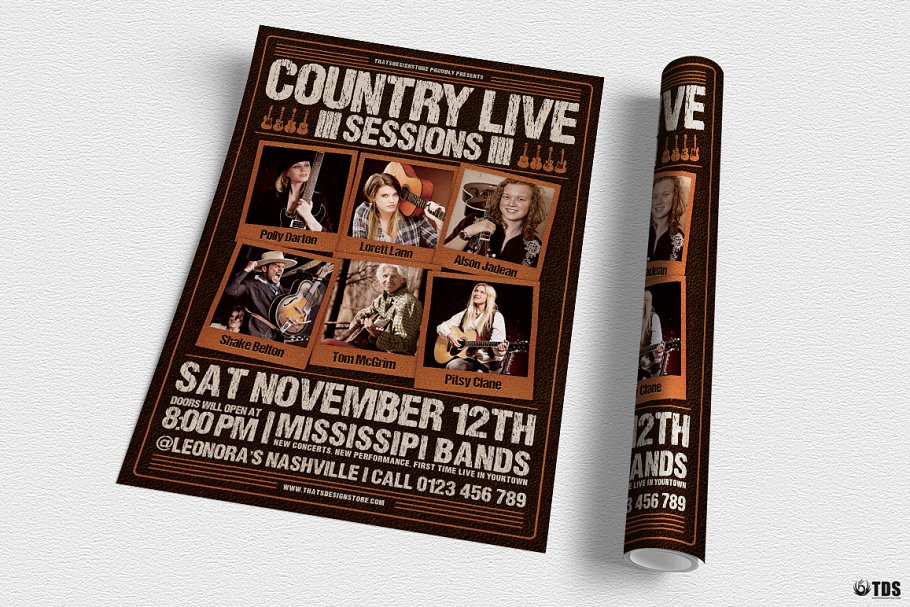 乡村音乐民谣演奏会宣传传单PSD模板 V6 Country Live Flyer PSD V6插图(2)