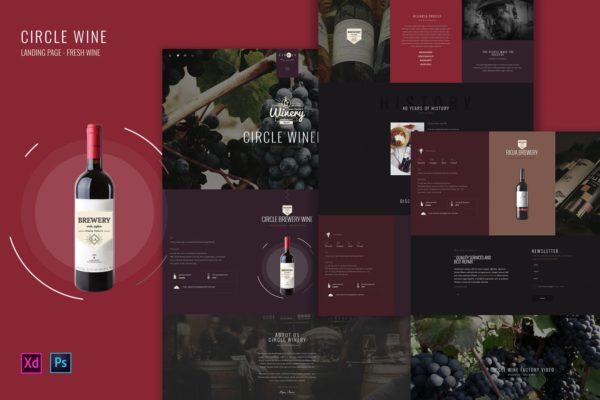 葡萄酒品牌官网设计PSD&amp;XD模板 Circle Wine – Wine landing page product template