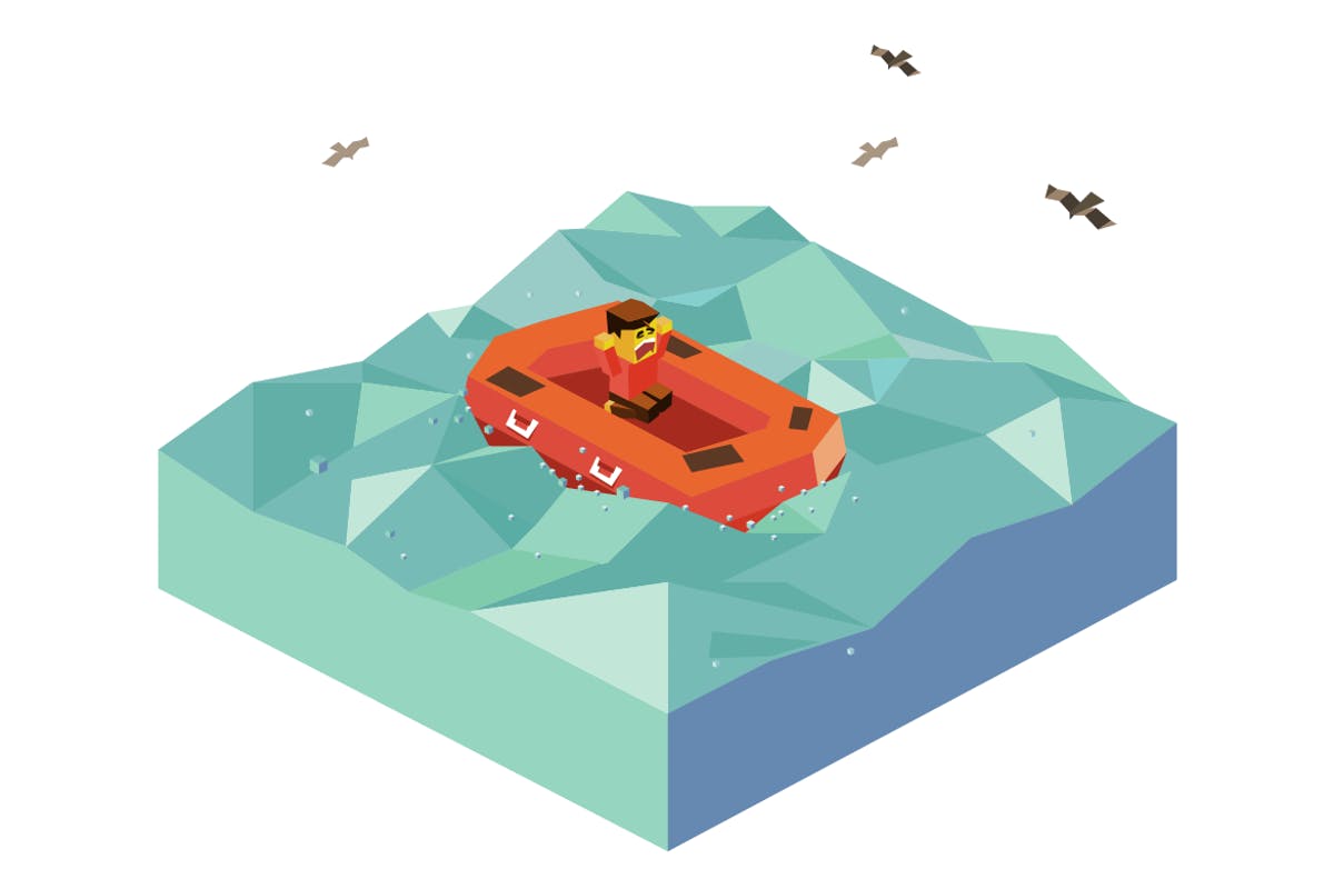 应急救生艇2.5D矢量插画素材 Emergency Boat插图