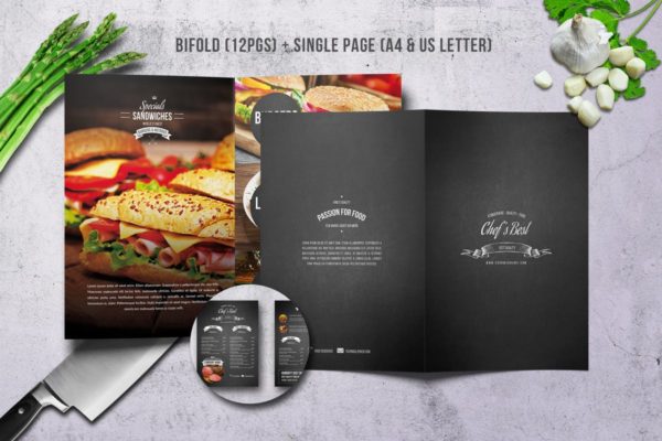 西式快餐菜单点餐牌PSD模板 Chef Restaurant Menu Bunle A4 &amp; US Letter