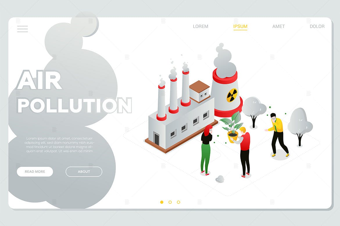 空气污染主题网站设计现代等距素材库精选概念插画 Air pollution – colorful isometric web banner插图(1)