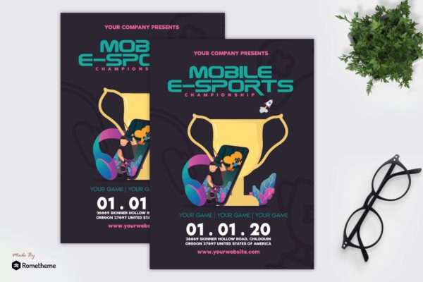 手机游戏电子竞技赛海报PSD素材素材库精选设计模板 Mobile e-Sports Championship – Flyer GR