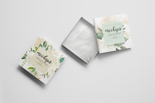 高端方形纸制首饰盒样机 Square Paper Jewelry Box&nbsp;Mockup插图(1)