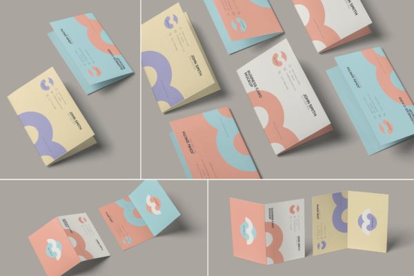 折叠式名片设计效果图样机模板 Folded Business Card Mockup