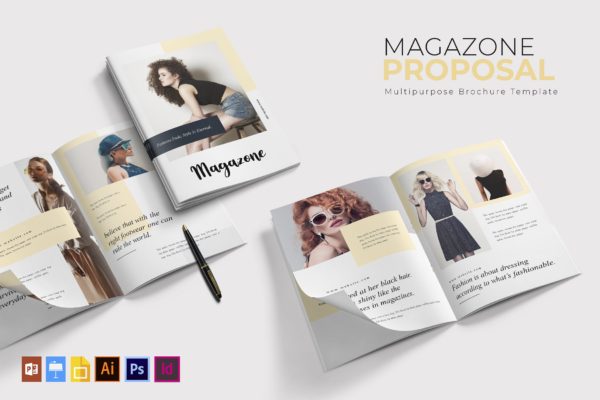 时尚品牌宣传画册/素材库精选杂志排版设计模板 Magazone | Brochure