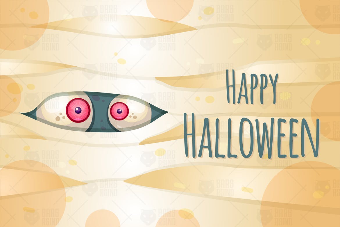 万圣节主题矢量手绘插画设计素材 Happy Halloween With Mummy插图(1)