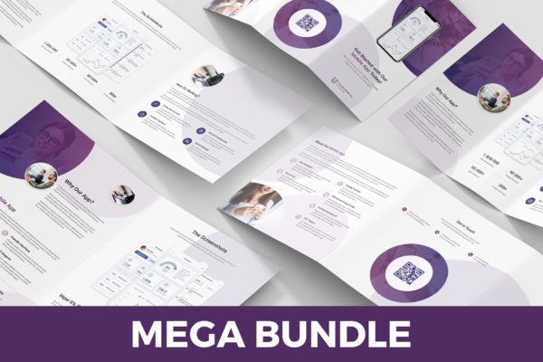 创意APP应用&amp;软件推广介绍折页宣传单设计模板 Creative App – Brochures Bundle Print Templates