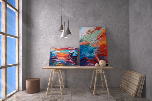 水彩油画手绘艺术作品画廊样机 Painting Gallery Mockup