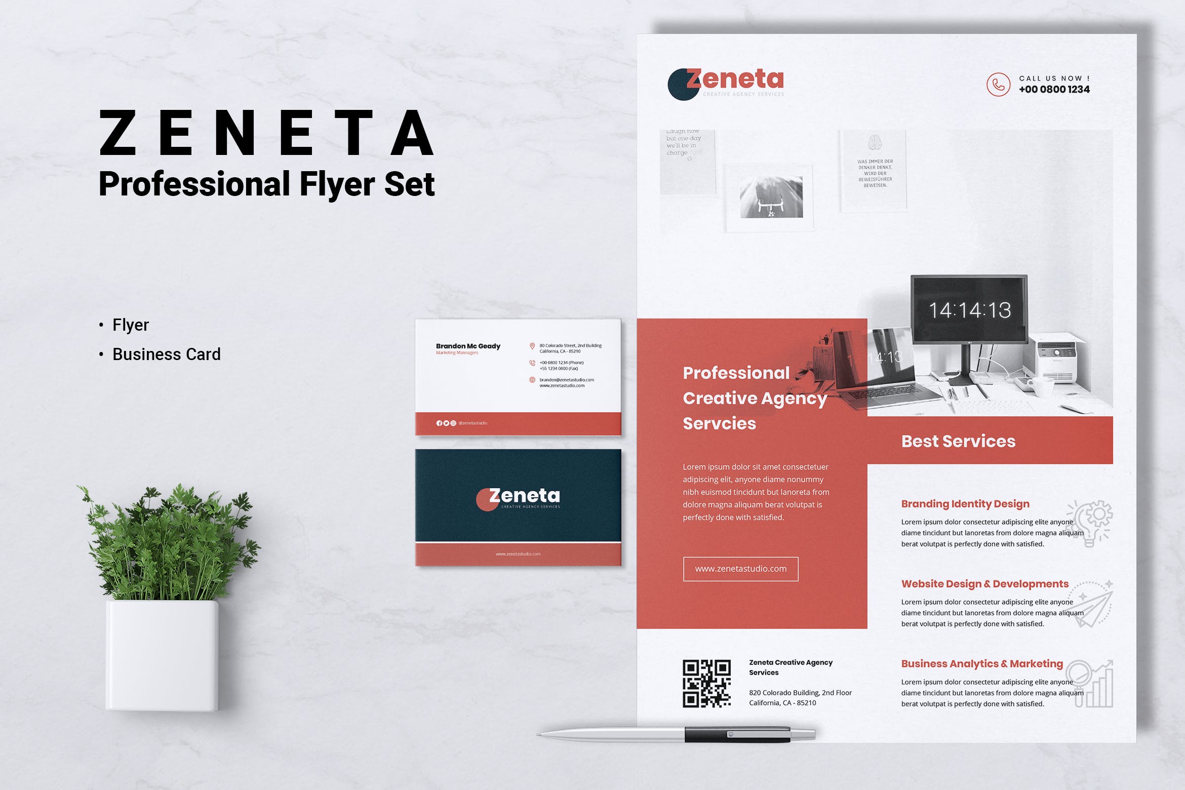 创意代理公司宣传单&企业素材库精选名片模板 ZENETA Creative Agency Flyer & Business Card插图