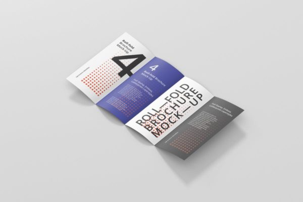 四折页迷你DL传单小册子样机模板 Roll-Fold Brochure Mockup – DL DIN Lang