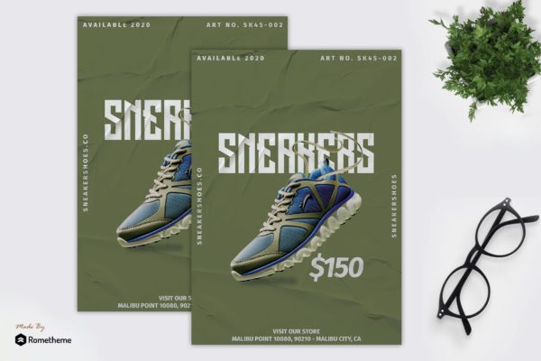 运动鞋单品促销海报传单素材库精选PSD模板 Sneaker Shoes – Product Promotion Flyer RB