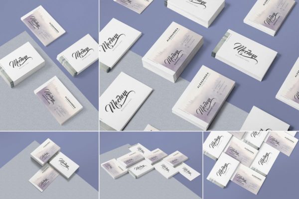 5款企业名片设计等距俯视图样机模板 5 Business Card Mock-Ups
