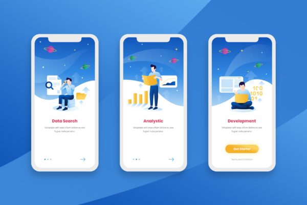 IT技术应用工具APP引导页设计模板 Onboarding Screens Mobile App