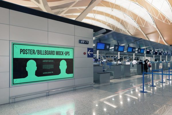 机场值机窗口海报/广告牌样机素材库精选模板#6 Poster / Billboard Mock-ups – Airport Edition #6