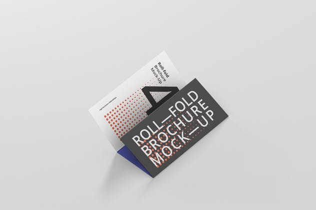 四折页迷你DL传单小册子样机模板 Roll-Fold Brochure Mockup – DL DIN Lang插图(2)