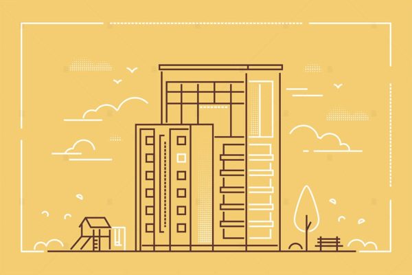 线条艺术现代建筑矢量插画素材库精选素材 Modern building – line design style illustration