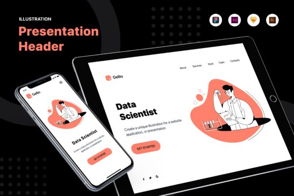 数据科学家主题网站Banner&amp;着陆页设计矢量插画 Data Scientist – Banner &amp; Landing Page