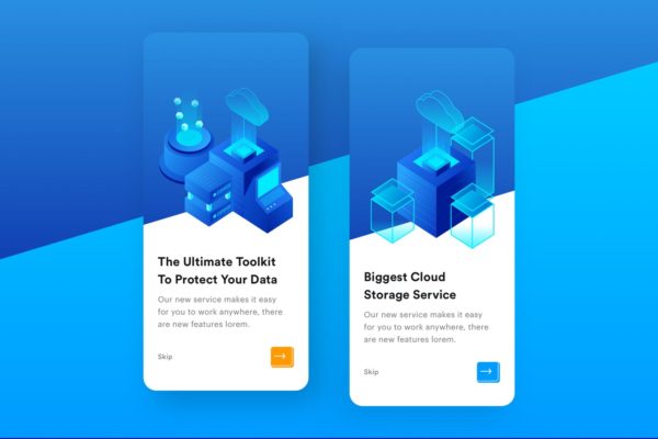 云存储服务APP引导页启动页设计模板 Cloud Storage Mobile Onboarding