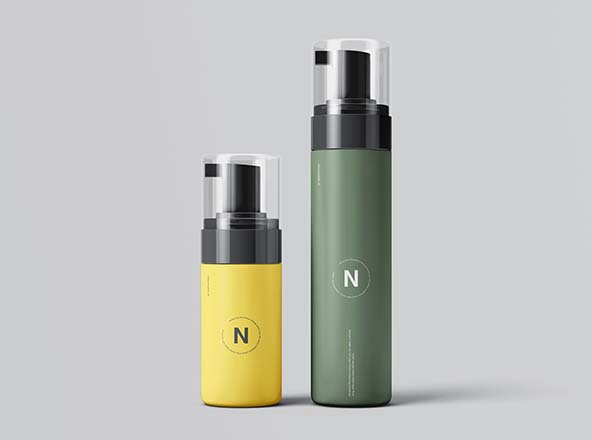 按压式化妆品护肤品瓶外观设计素材库精选模板 Cosmetic Bottles Packaging Mockup