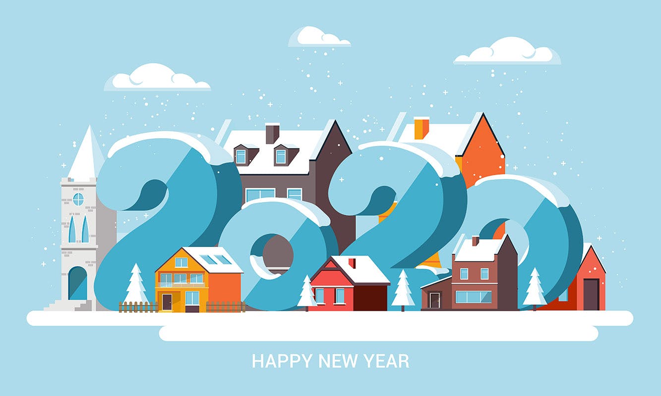 圣诞节&2020新年快乐主题矢量场景插画素材 Merry Christmas and and Happy New Year cards插图(2)