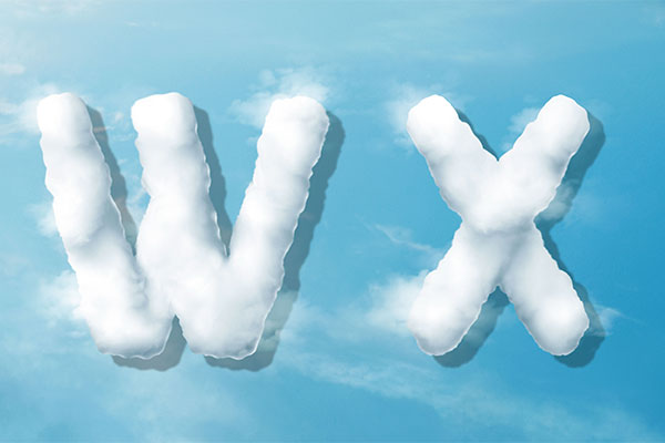 字母“WX”蓝天背景白云英文艺术字体素材库精选PSD素材