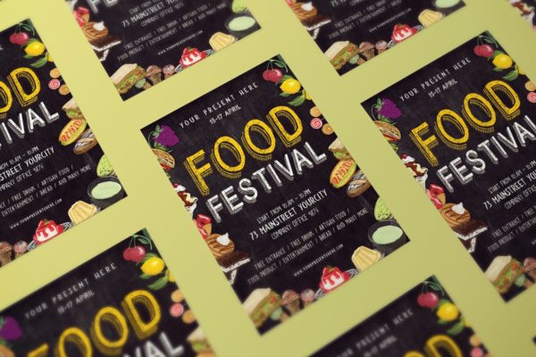 粉笔画黑板画设计风格美食节活动海报模板 Chalk Food Festival Flyer