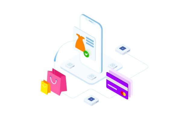 区块链电商主题等距矢量概念插画v7 E-commerce on Blockchain Isometric 7 – FV