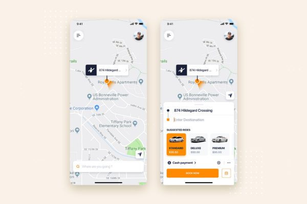 网约车APP应用预约界面UI设计素材库精选模板 Taxi Booking Mobile App UI Kit Template