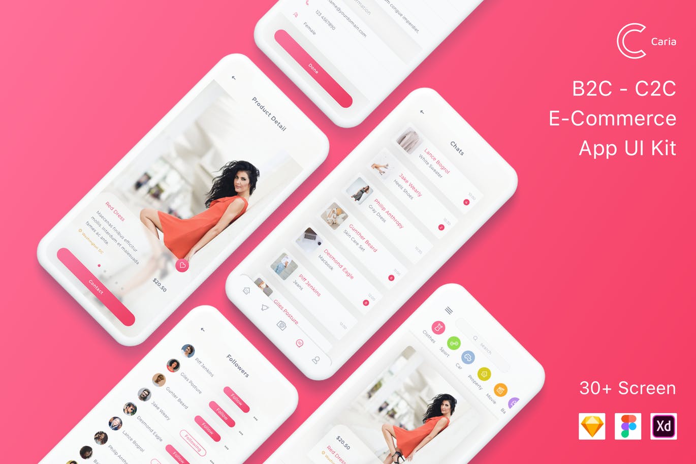 B2C&C2C网上商城APP应用UI设计素材库精选套件[FIG, SKETCH, XD] Caria – eCommerce App UI Kit插图