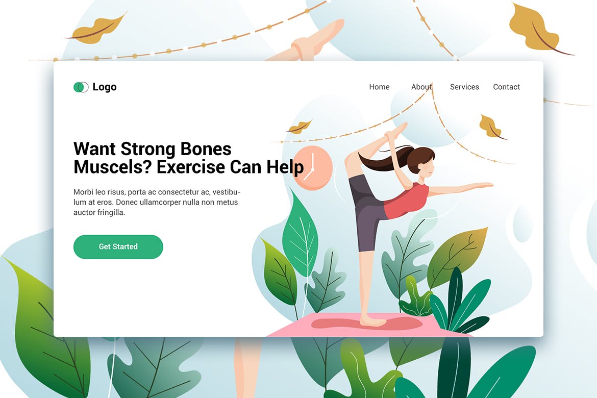 瑜伽训练员手绘插画网站着陆页设计模板v1 Sport Activities web template for Landing page插图(1)
