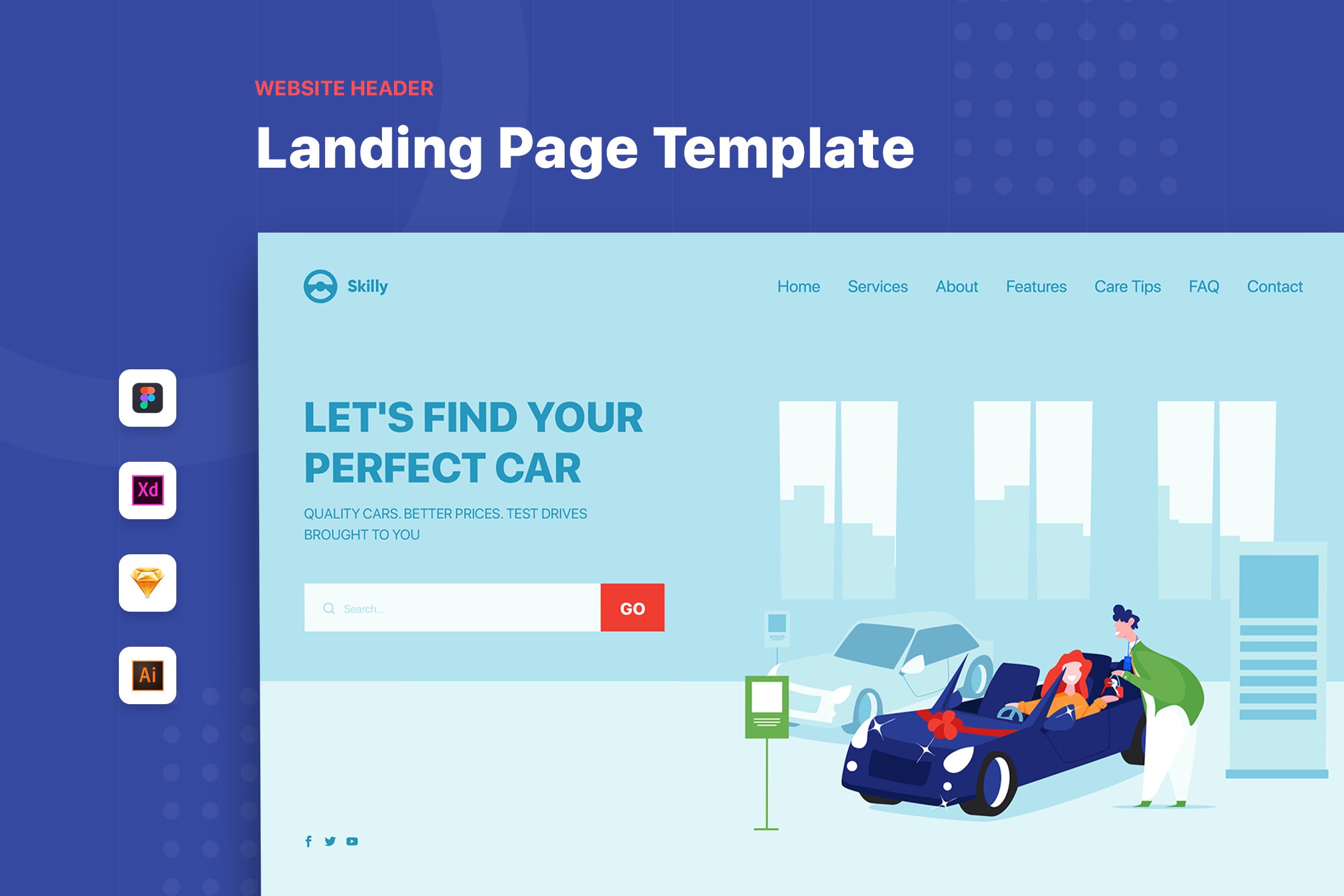4S店提车场景网站设计矢量插画素材 Car Dealership – Header Template插图