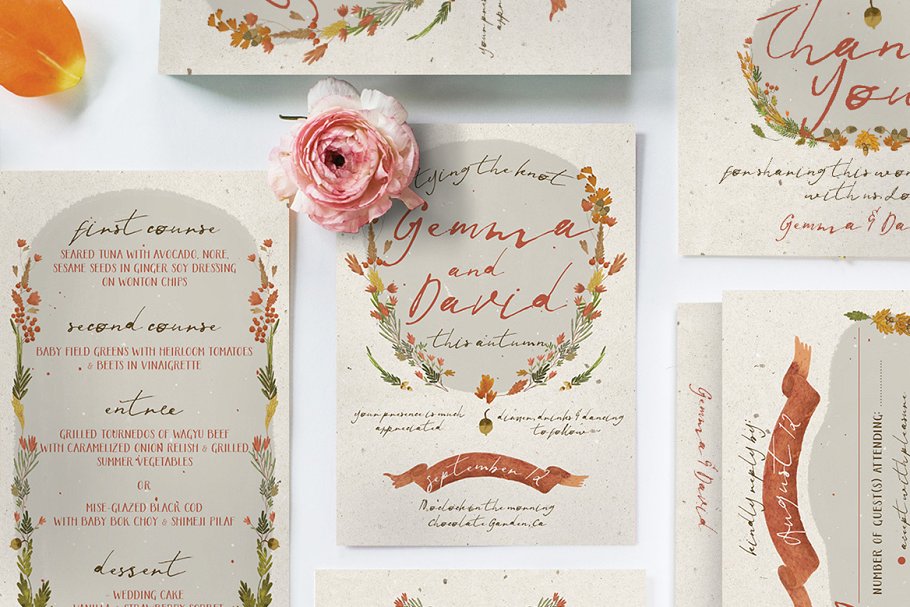 秋季花卉婚礼设计素材套装 Autumn Floral Wedding Suite插图(1)