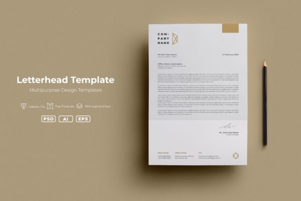 极简设计风格企业品牌信纸设计模板v61 SRTP- Letterhead Template.61