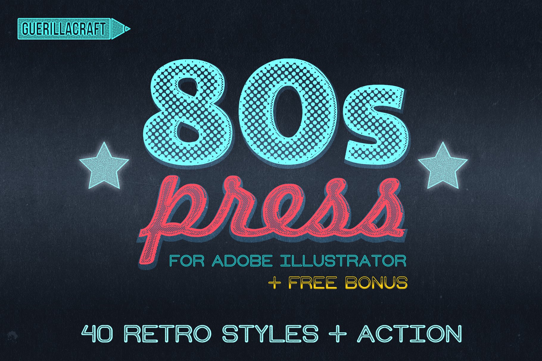 40款80年代复古AI字体样式&动作 80s PRESS for Adobe Illustrator插图