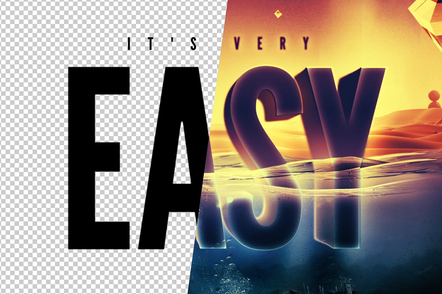 炫酷3D立体水面漂浮文字样式PSD分层模板 Underwater Text Logo Effect插图(6)