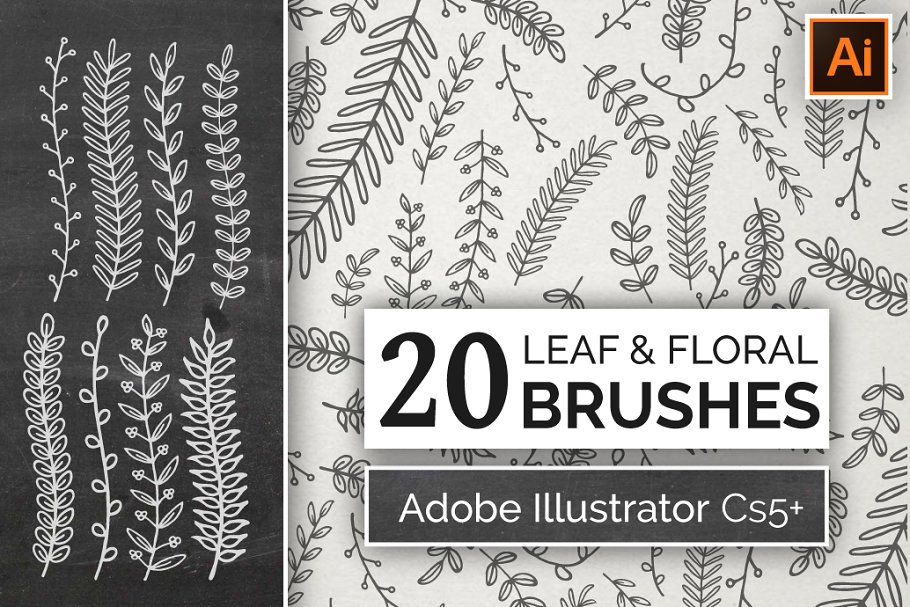 手绘叶子&花卉AI笔刷 Hand Drawn Floral Leaf Brushes插图