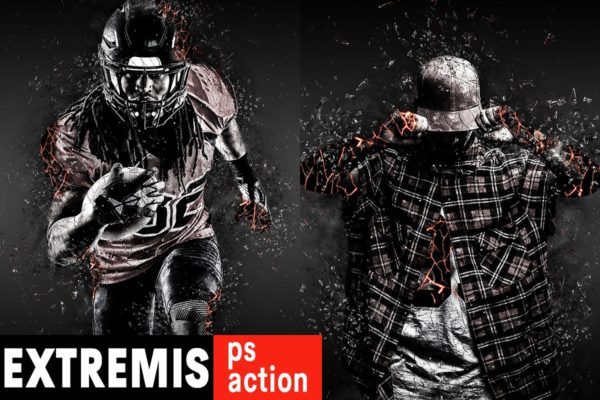 破碎玻璃和颗粒燃烧照片动感特效PS动作 Coal Extremis Photoshop Action