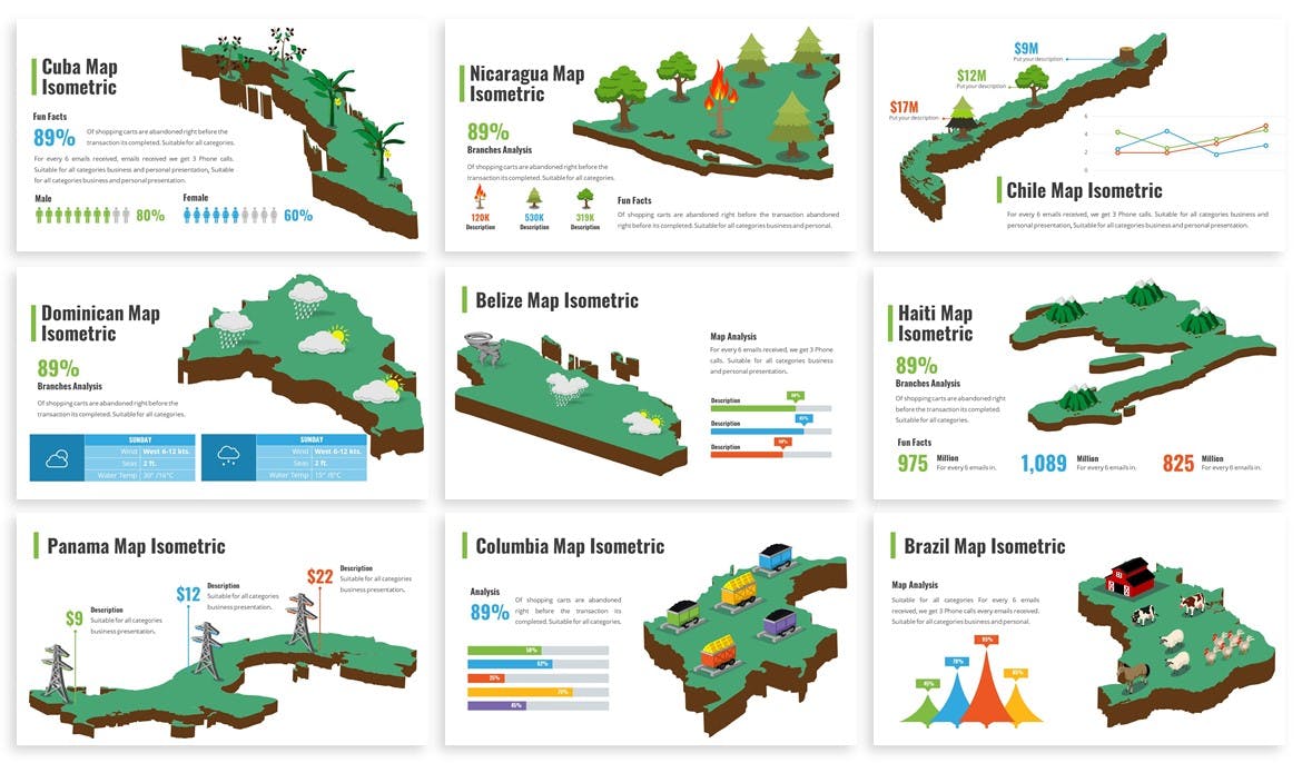 美洲国家地区地图图形Keynote演示文稿设计素材 America Maps Isometric & Legends For Keynote插图(2)