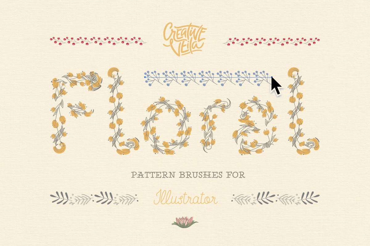 花卉元素图案AI笔刷 Floral Pattern Brushes For Illustrator插图