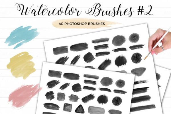 水彩绘画笔画图案PS笔刷#2 Watercolor Photoshop Brushes #2