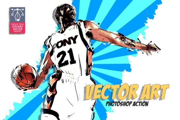 图片转矢量手绘插画艺术效果PS动作 Vector Art Photoshop Action
