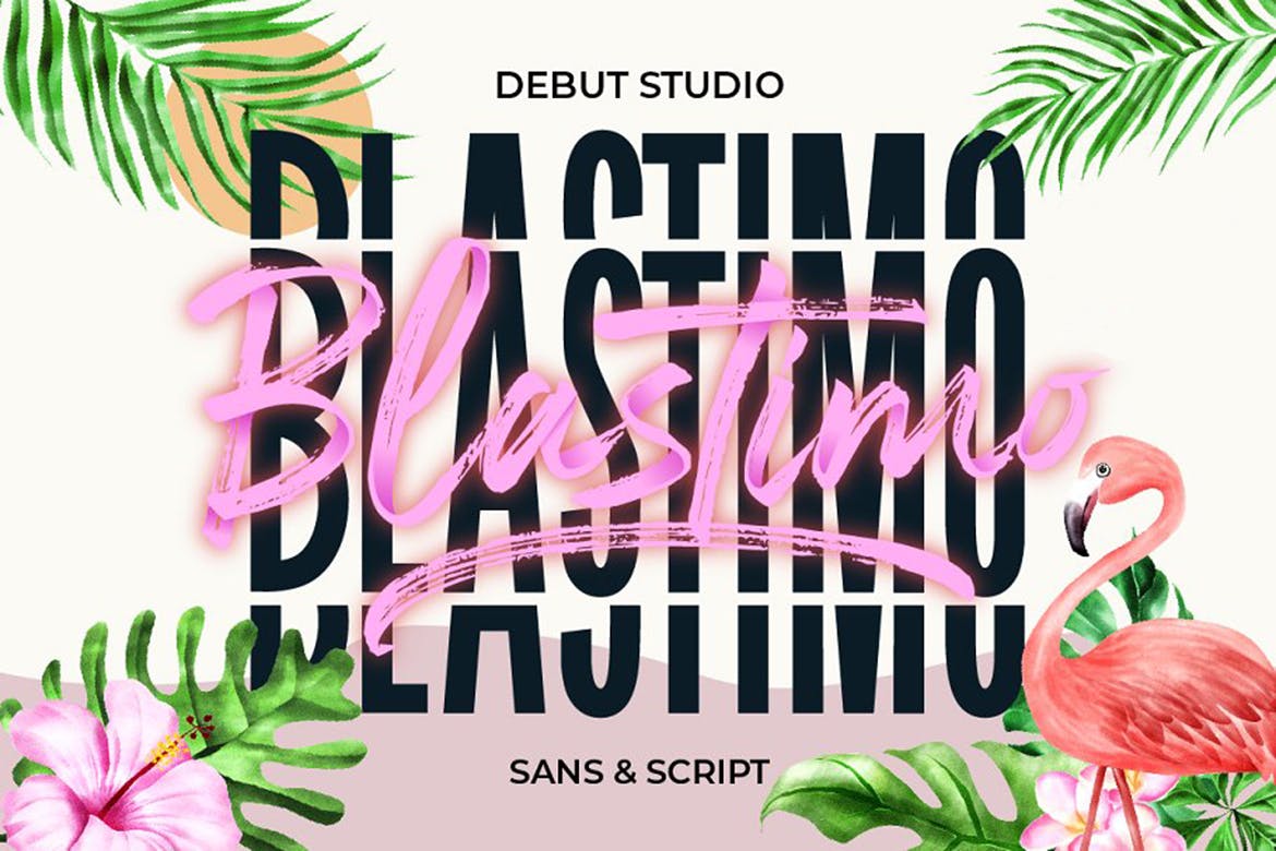 英文无衬线字体&连体书法设计字体 Blastimo Sans & Script插图