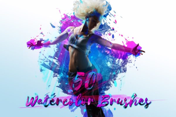 50款水彩手绘数码绘画PS笔刷合集 50 Watercolor Brushes