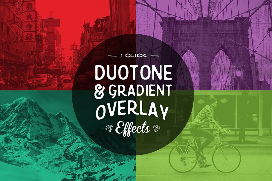 明亮双色调照片特效处理PS动作 Bright Duotone Photoshop Actions插图