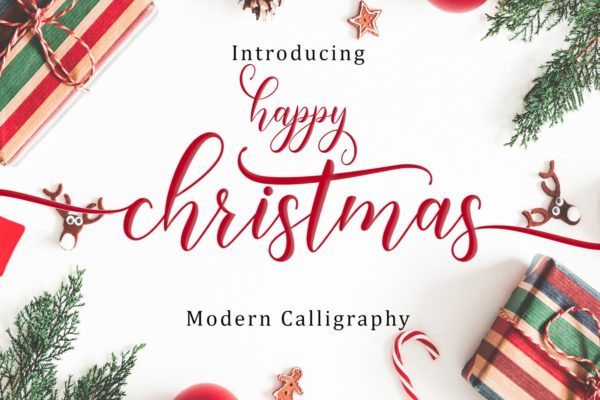 现代书写风格圣诞节主题英文草书字体 Happy Christmas Script