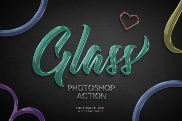一键生成创意玻璃文字素材库精选PS动作 Glass Photoshop Action